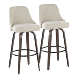 Marcel - 30" Fixed-Height Barstool With Swivel And Round Black Metal Footrest (Set of 2) - Walnut Glazed Wood