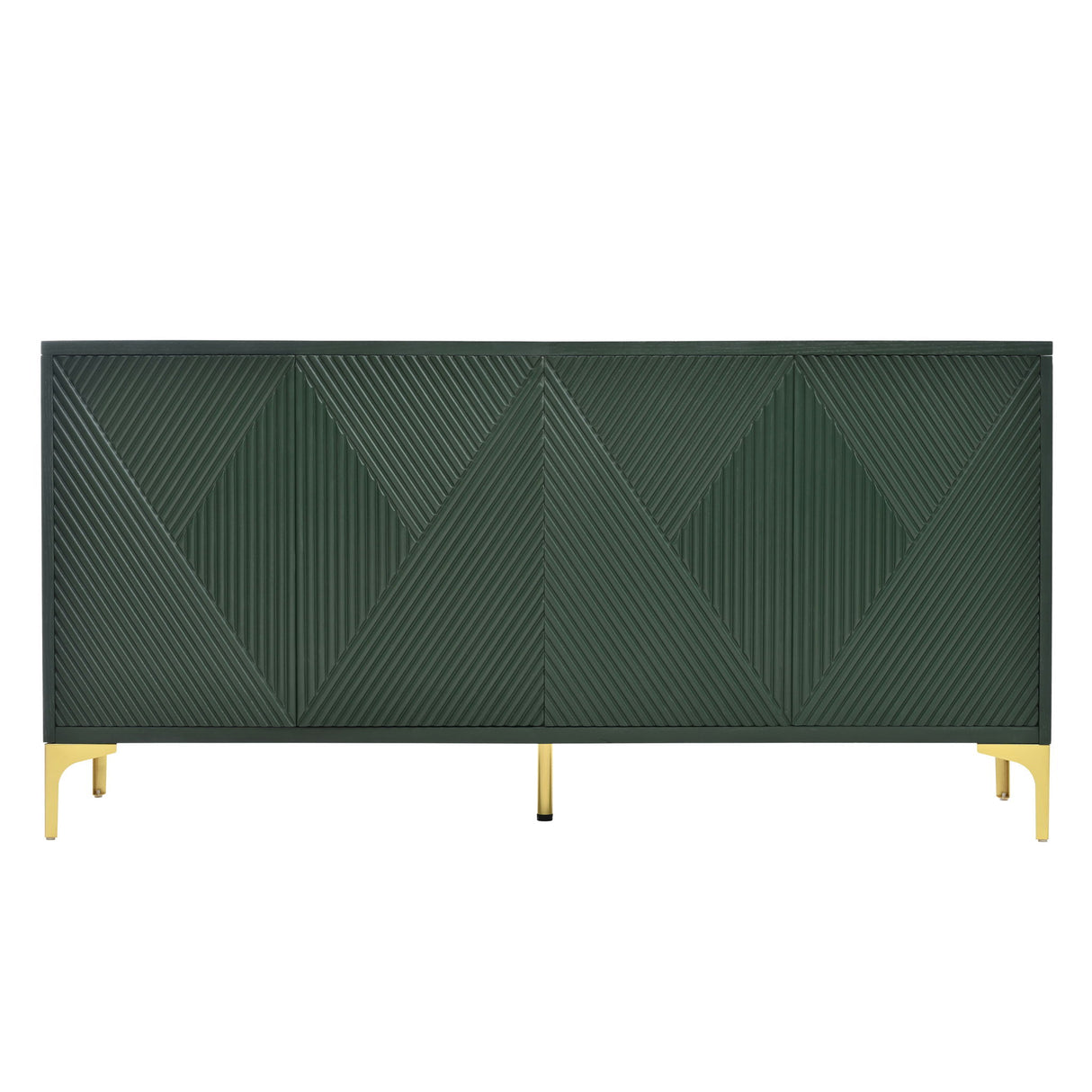 Modern Wood Sideboard Cabinet With Carved Door Panels, Adjustable Shelves, And Sturdy Metal Legs