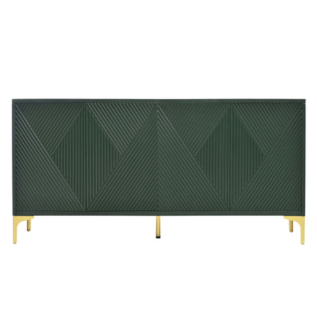Modern Wood Sideboard Cabinet With Carved Door Panels, Adjustable Shelves, And Sturdy Metal Legs