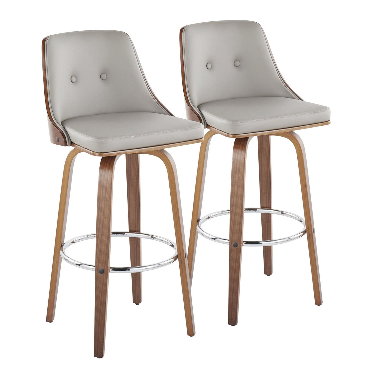 Gianna - 30" Fixed-Height Barstool (Set of 2) - Walnut Wood With Round Footrest