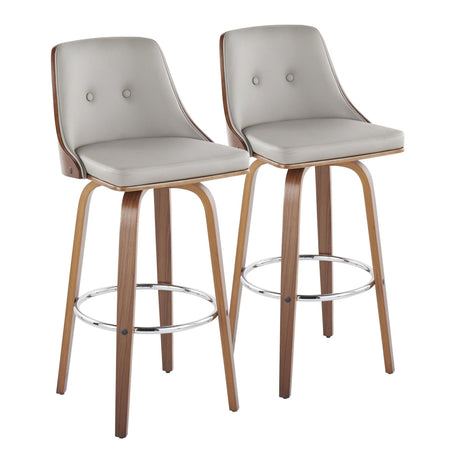 Gianna - 30" Fixed-Height Barstool (Set of 2) - Walnut Wood With Round Footrest