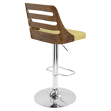 Trevi - Mid-Century Modern Adjustable Barstool With Swivel - Walnut And Green