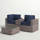Wicker Seating Group Set With Table And Cushions