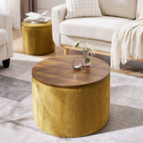Classic 2 Piece Round Storage Ottoman Set With Drum Shaped Stool