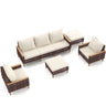 5 Piece Rattan Terrace Furniture Set, 7 Seats Cushions, High Footed Design