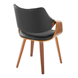 Curvo - Highback Chair (Set of 2) - Walnut Wood, Black Faux Leather