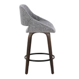 Fabrizzi - 26" Fixed-Height Counter Stool With Swivel And Round Black Metal Footrest (Set of 2) - Walnut Glazed Wood