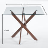 Dining Table With Cross Metal Leg And Tempered Glass, Modern Space Saving Kitchen Table For Living Room Legs, Square Table