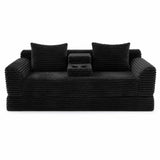 Soft Striped Convertible Sofa Bed, Dual Use Lounge Couch With Cup Holders And Pillows