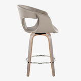 Curvo - 26" Fixed-Height Counter Stool With Swivel And Round Chrome Metal Footrest (Set of 2) - Light Gray Wood And Light Gray Faux Leather