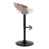 Grotto - Adjustable Barstool - Black Metal, Light Gray Wood