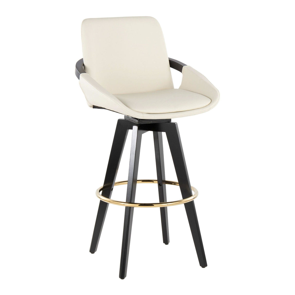 Cosmo - Fixed-Height Barstool (Set of 2) - Black Wood Base, Gold Footrest