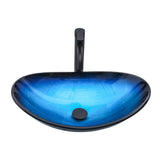 Tempered Glass Vessel Sink With Boat Shape Pop-Up Drain