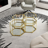 Modern Coffee Table With Double Layer Tempered Glass And Polygonal Design