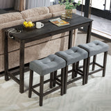 4 Piece Bar Table Set With Power Outlet, 3 Padded Stools