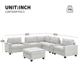 Sectional With Acrylic Table Top U Shaped Couch Set With 2 Consoles USB Charger, Storage Drawers And Pockets Movable Ottoman Tufted Sofa