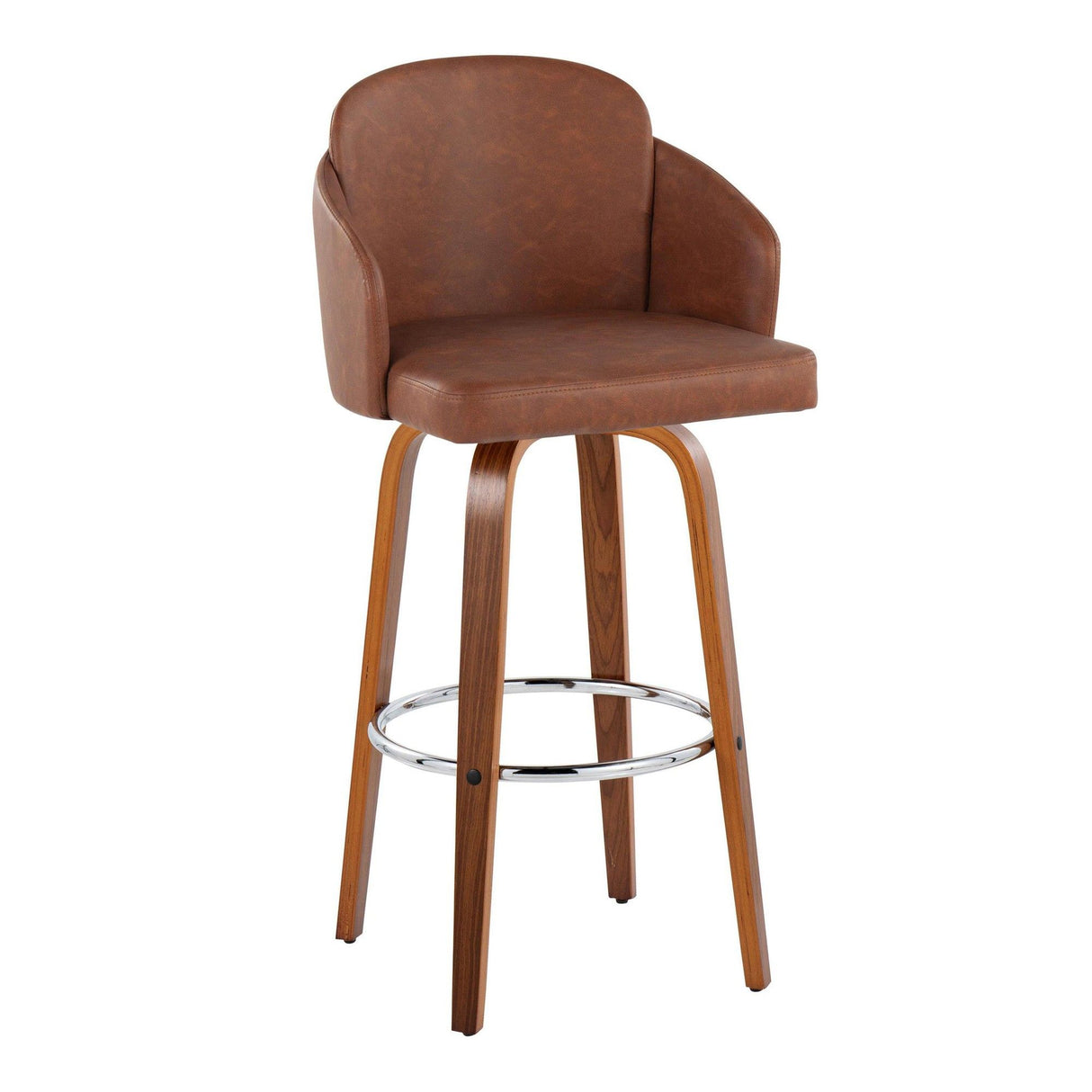 Dahlia - Contemporary Fixed-Height Barstool (Set of 2) - Walnut Wood, Chrome Footrest