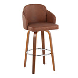Dahlia - Contemporary Fixed-Height Barstool (Set of 2) - Walnut Wood, Chrome Footrest