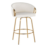Claire - 26" Fixed-Height Counter Stool With Swivel And Round Gold Metal Footrest (Set of 2) - Gold Metal