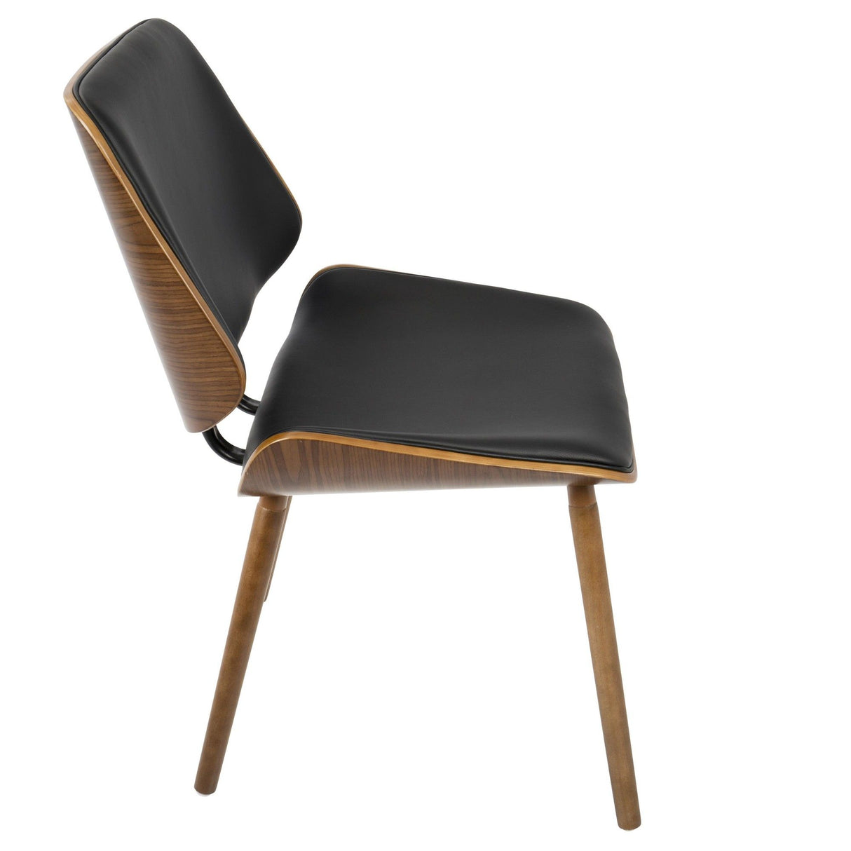 Lombardi - Mid-Century Modern Dining / Accent Chair (Set of 2) - Walnut With Black Faux Leather