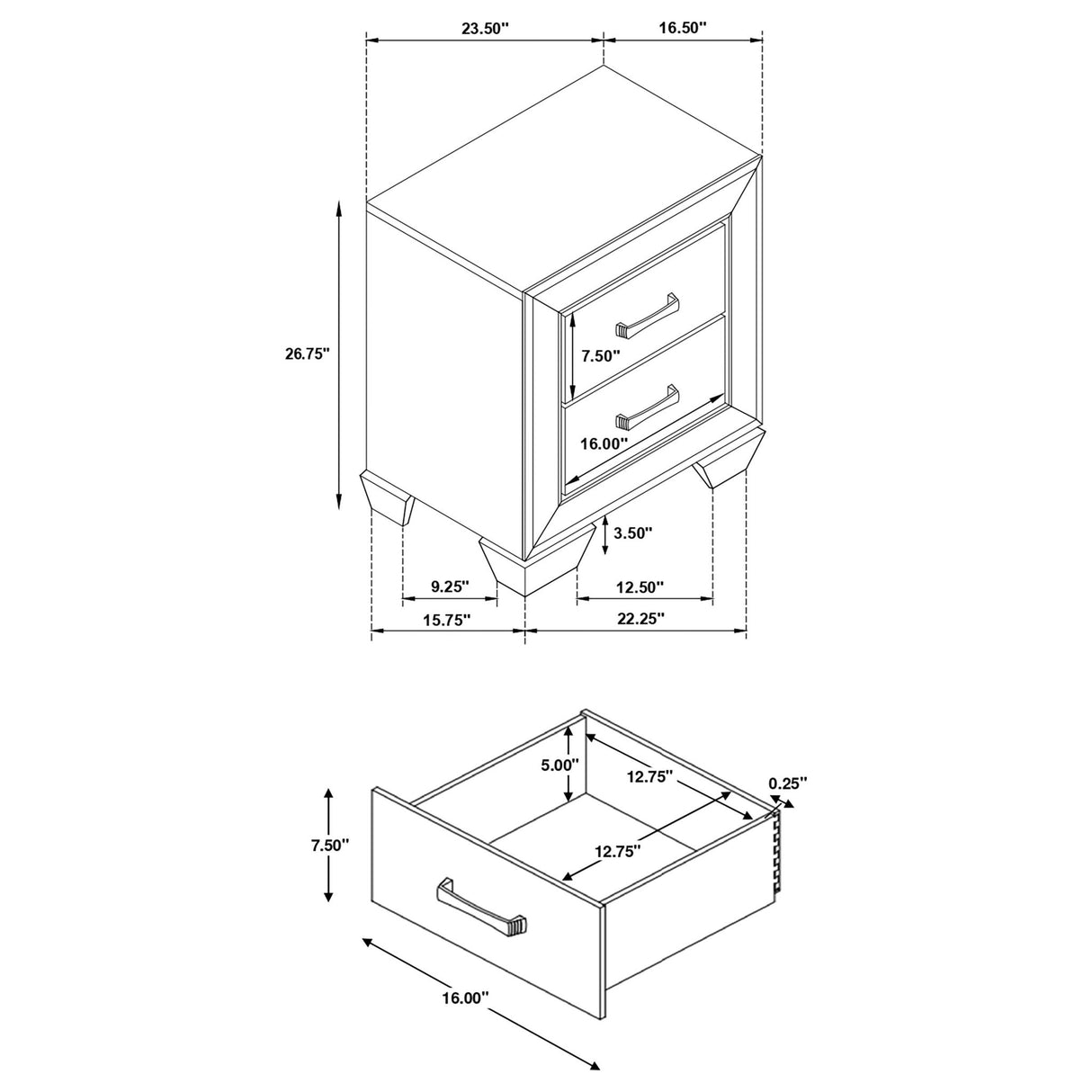 Copper - 2 Drawer Rectangular Nightstand