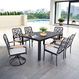 Outdoor Patio Furniture Dining Set With Sunbrella Fabric, Rectangular Table With Umbrella Hole