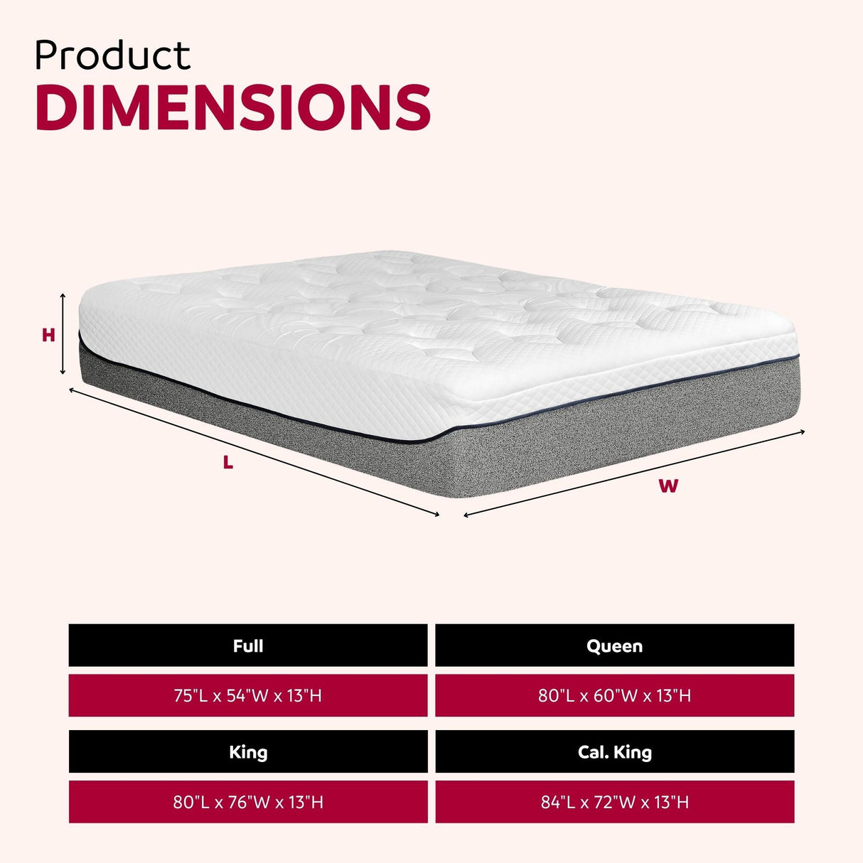 Ultra Plush 13" Gel Memory Foam Mattress For King Size Bed With Double Layered Jacquard Cover - Gray / White