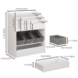 Bookshelf With Storage Bins And Drawer, Multi Functional Book Organizer For Toddlers - White