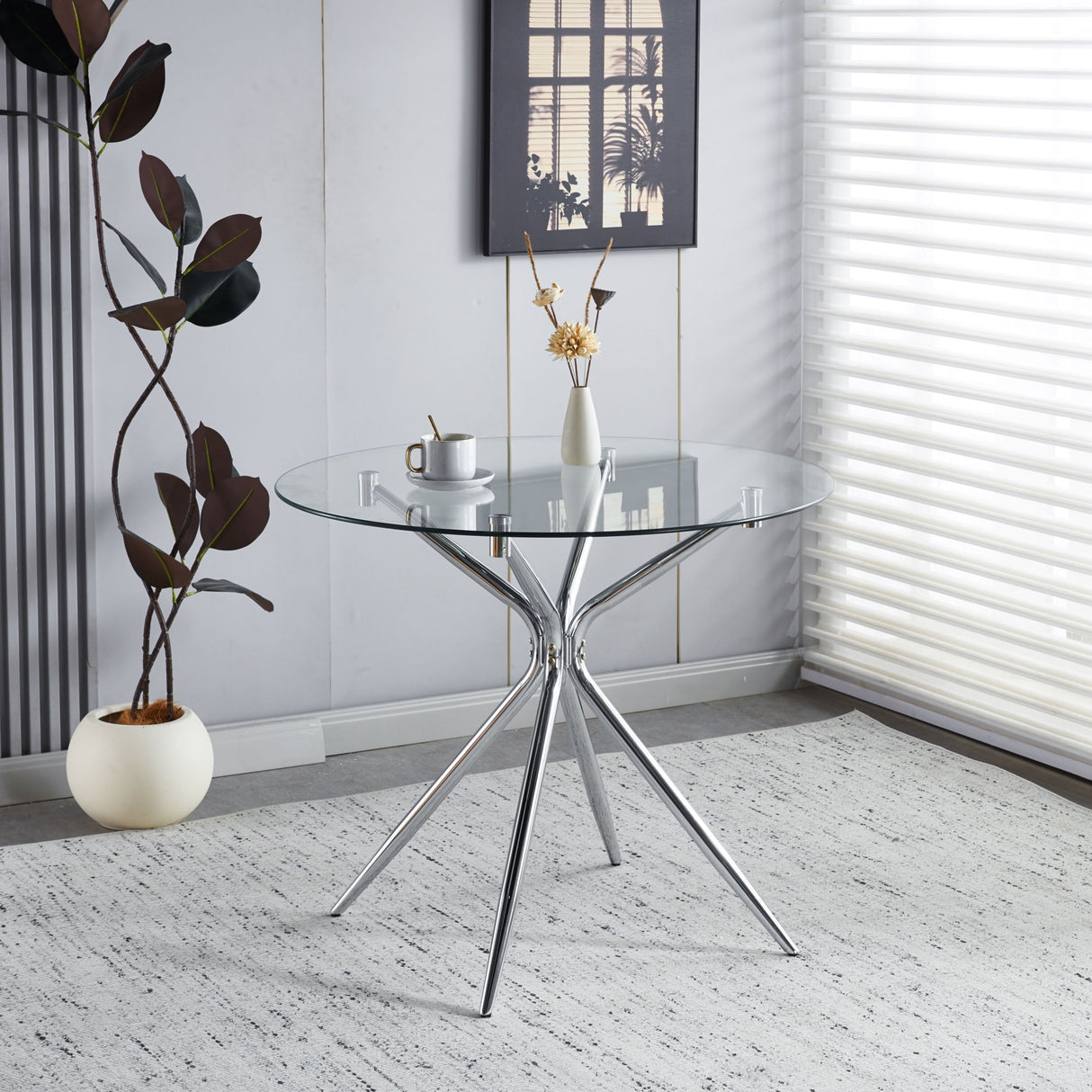 Compact Dining Table With Glass Top - Chrome