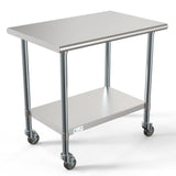 24" x 36" 18-Gauge 304 Stainless Steel Commercial Work Table with Casters, CT2436-18C.