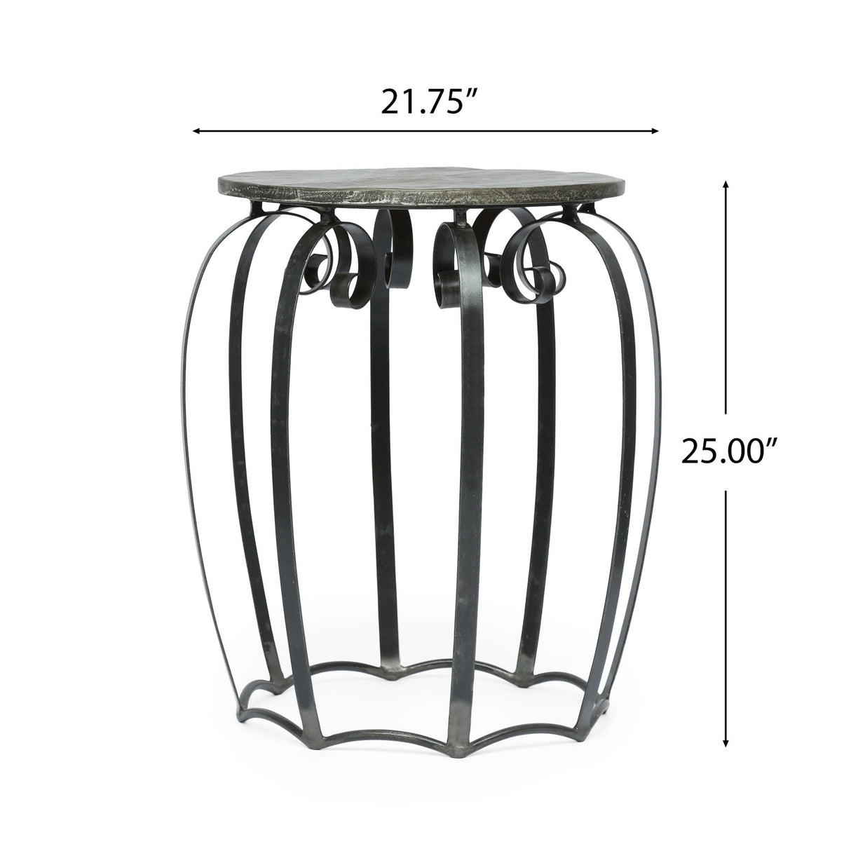 Modern Industrial End Table With Mango Wood Top And Iron Frame - Gray