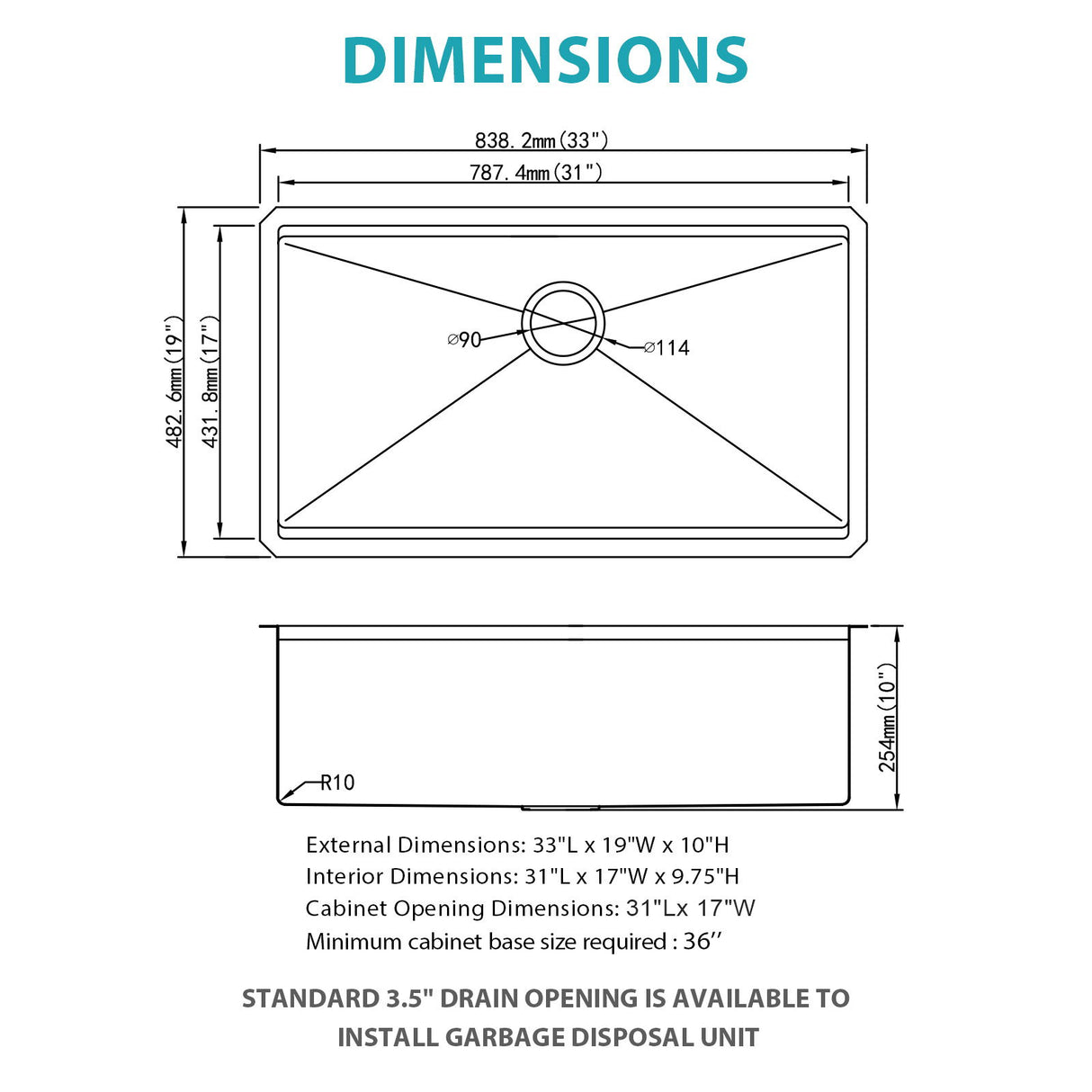 Gold Stainless Steel Undermount Kitchen Sink With Workstation 33 X 19 X 10 Inch, 16 Gauge Deep Bowl