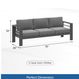 All Weather 3 Seat Patio Sofa With Thick Cushions - Gray / Gray
