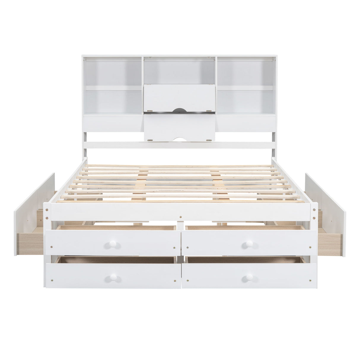 Platform Bed With Storage Headboard And 8 Drawers