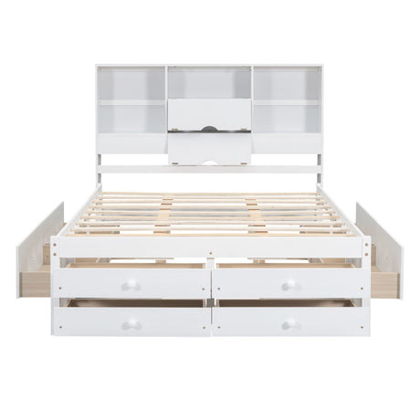 Platform Bed With Storage Headboard And 8 Drawers