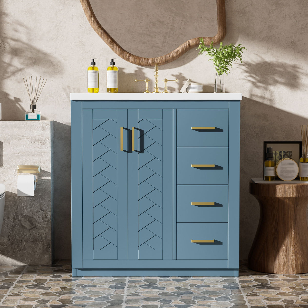 Bathroom Vanity With Sink, Storage Cabinet, Freestanding Set With 3 Drawers & Soft Closing Doors