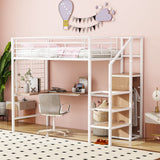 Loft Bed With Desk And Grid, Stylish Frame With Lateral Storage Ladder And Wardrobe