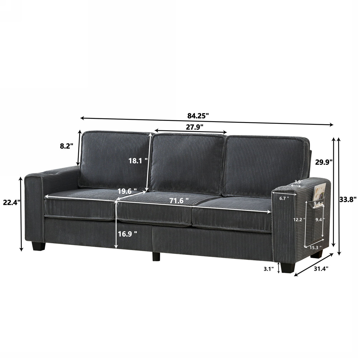 3 Seater Compact Sofa For Living Room