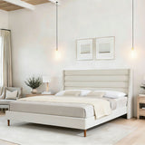 Modern Upholstered Platform Bed With Wave Shaped Headboard