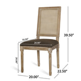 French Country Dining Chair With Rectangular Cane Backrest And Smooth Upholstered Seating