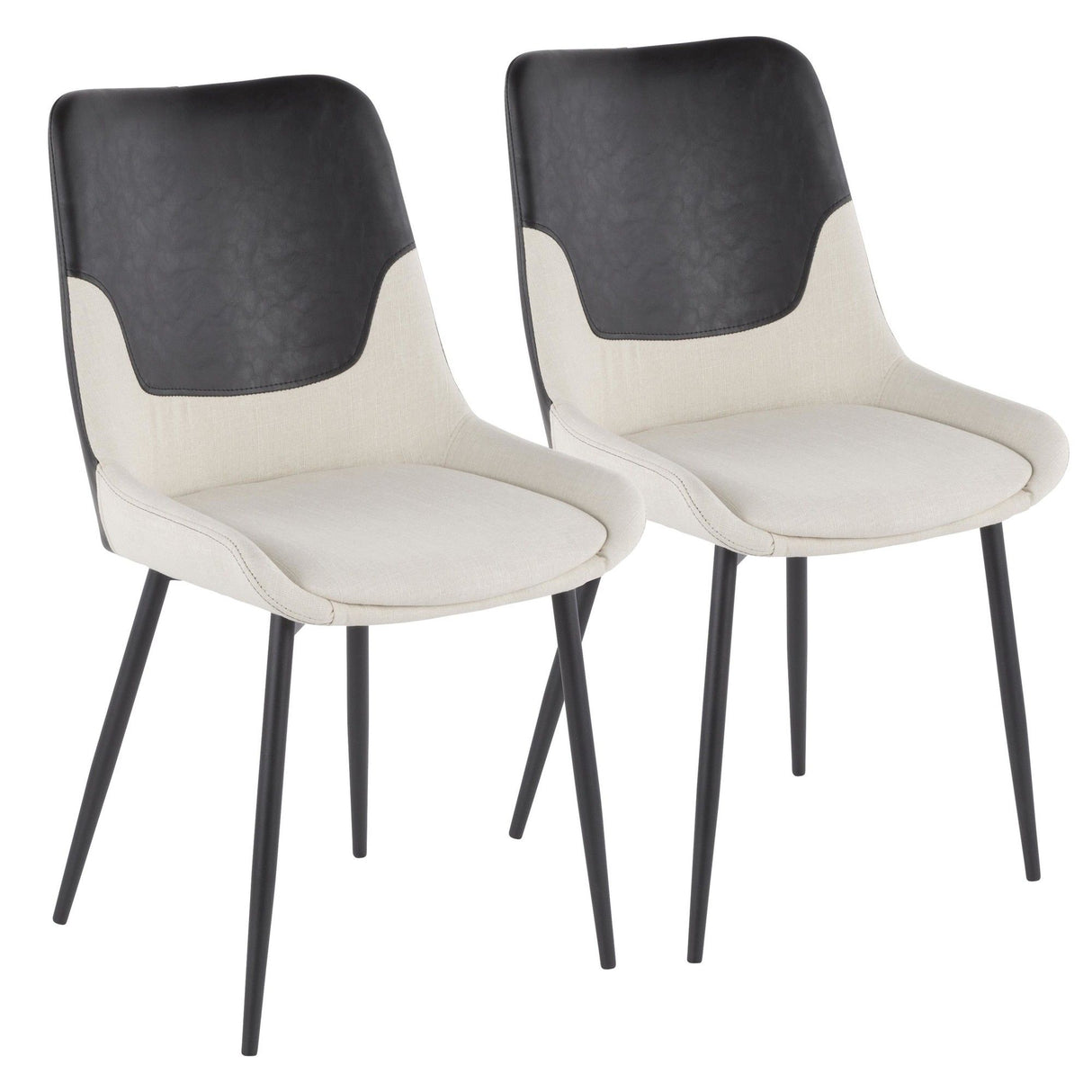 Wayne - Two - tone Chair (Set of 2) - Black Metal, Cream Fabric, Black Faux Leather