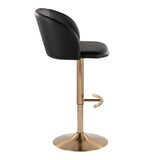 Fran - Adjustable Barstool (Set of 2) - Gold Metal, Black Faux Leather