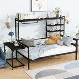 Daybed With Movable Desk, Grid, Shelves And Clothes Hanger