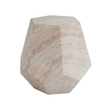 Outdoor / Indoor Lightweight Concrete Side Table, Hexagonal Round Travertine Accent Table - Beige