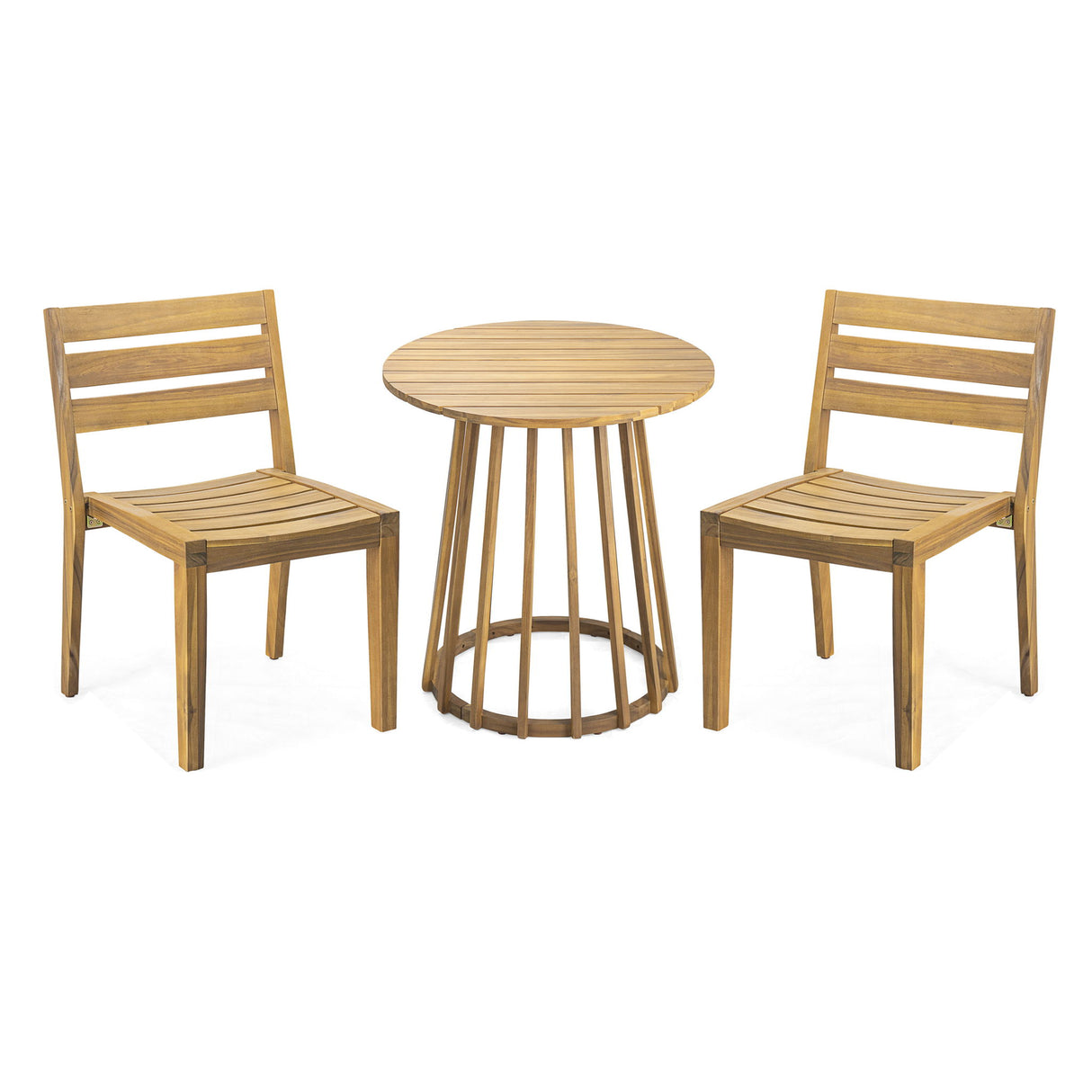 Outdoor 3 Pieces Dining Set, Round Bistro Set - Teak