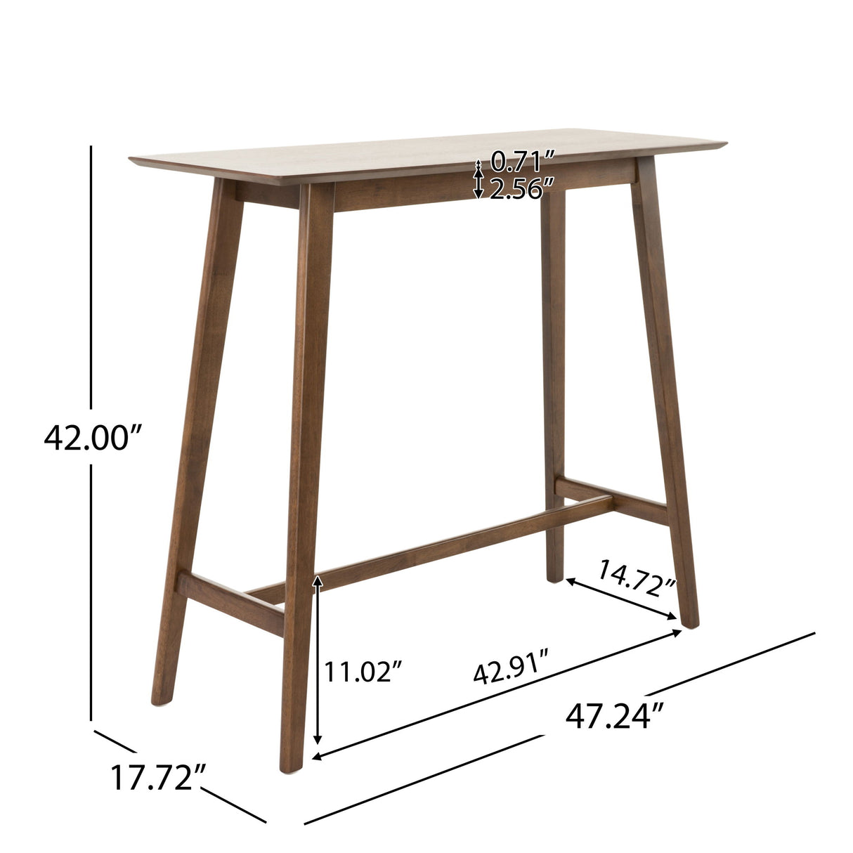 Bar Height Dining Table With Splayed Legs And Elongated Rectangular Top