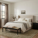 Nara - Linen Textured Fabric Upholstered Bench - Painted Black
