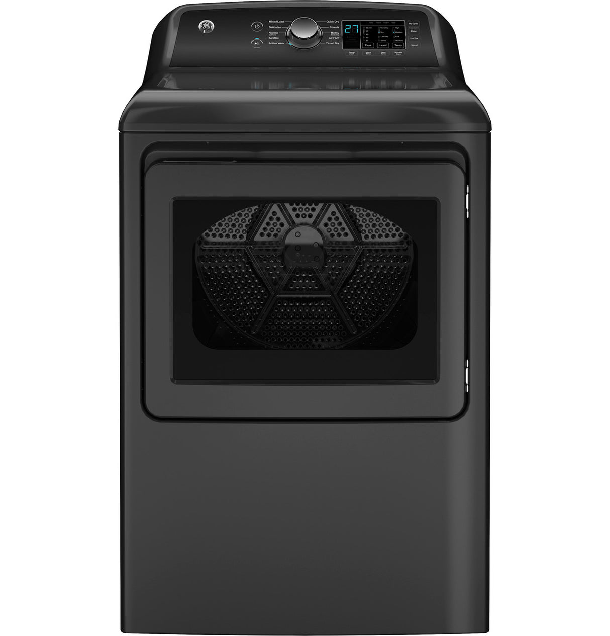 GE GTD58GBPVDG 7.4 cu. ft. gas dryer in Diamond Gray, front view