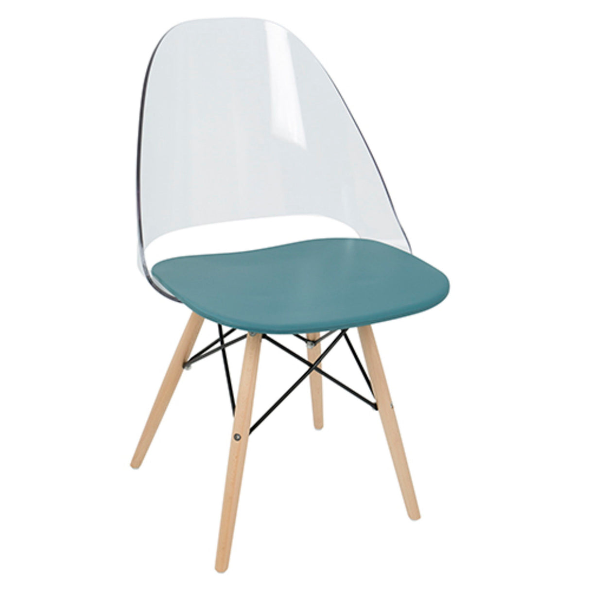 Tonic - Chair (Set of 2) - Natural Wood, Teal Blue Polypropylene, Clear Polycarbonate, Black Metal