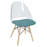 Tonic - Chair (Set of 2) - Natural Wood, Teal Blue Polypropylene, Clear Polycarbonate, Black Metal